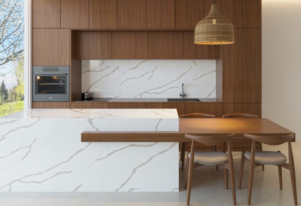 kitchen with custom counter and backsplash